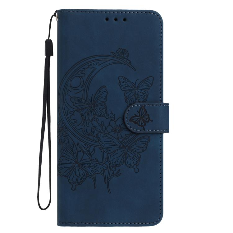 Funda de cuero con relieve y diseño de mariposas danzantes para Samsung Galaxy A17 5G (azul marino)
