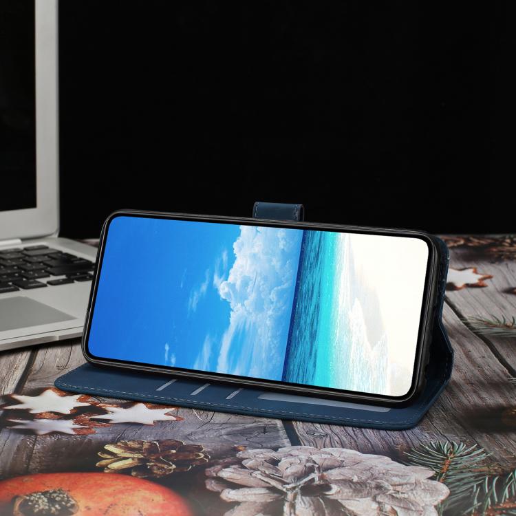 Funda de cuero con relieve y diseño de mariposas danzantes para Samsung Galaxy A17 5G (azul marino)