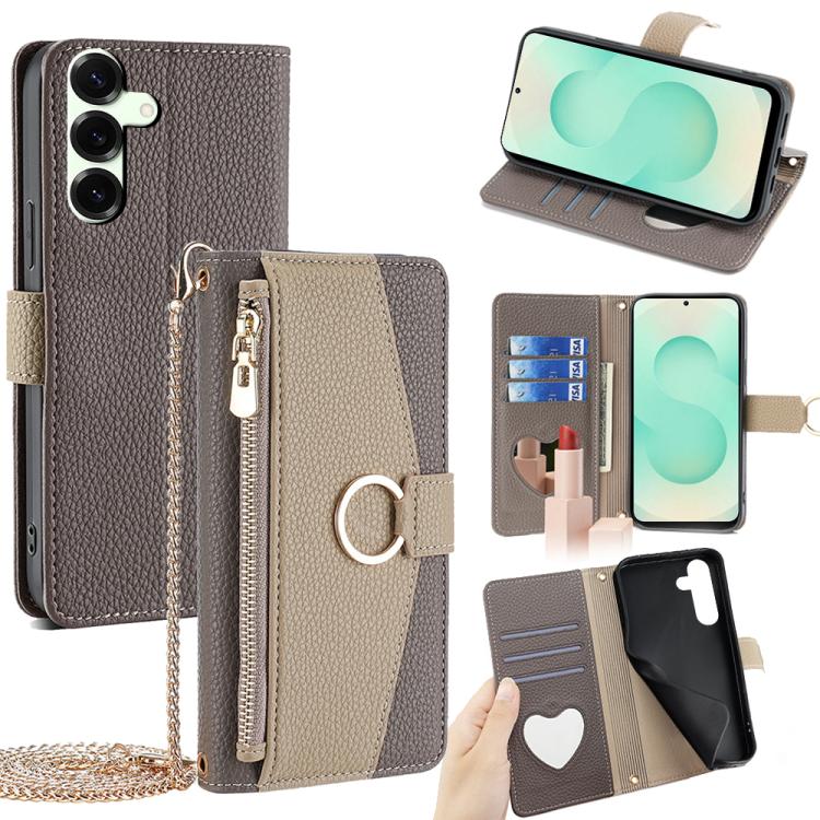 Funda de cuero con textura de lichi para Samsung Galaxy S25+ 5G (gris)