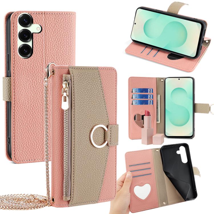 Funda de cuero con textura de lichi para Samsung Galaxy S25+ 5G (rosa)