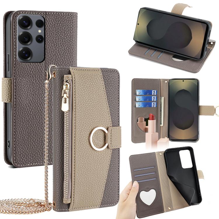 Funda de cuero con textura de lichi para Samsung Galaxy S25 Ultra 5G (gris)