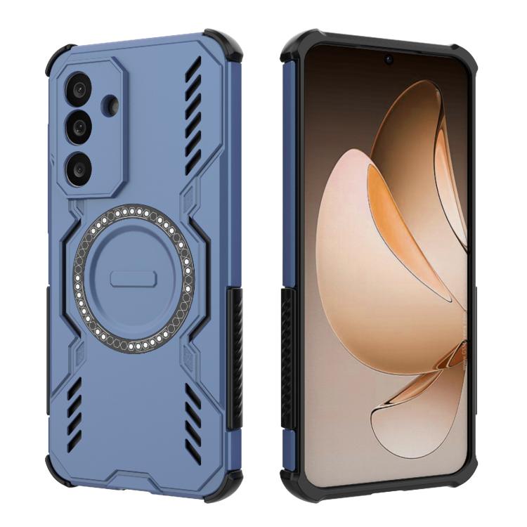 Funda con anillo magnético MagSafe y mariposa para Samsung Galaxy M56 5G (azul)