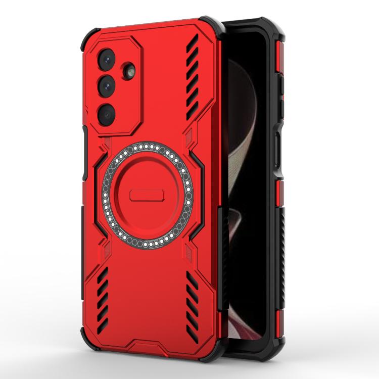 Funda con anillo magnético MagSafe para Samsung Galaxy M36 5G, a prueba de golpes, con mariposas (rojo)