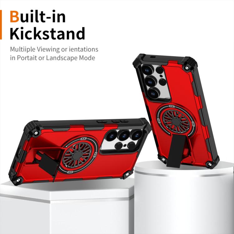 Funda MagSafe para Samsung Galaxy S25 Ultra 5G, a prueba de golpes, con soporte metálico y eje (rojo)
