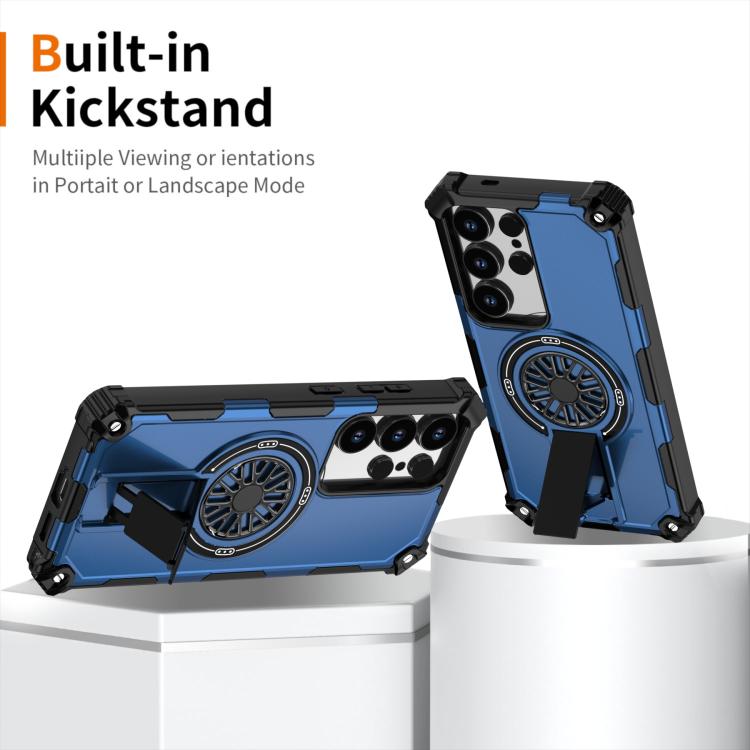 Funda MagSafe para Samsung Galaxy S25 Ultra 5G, a prueba de golpes, con soporte metálico y eje (azul)