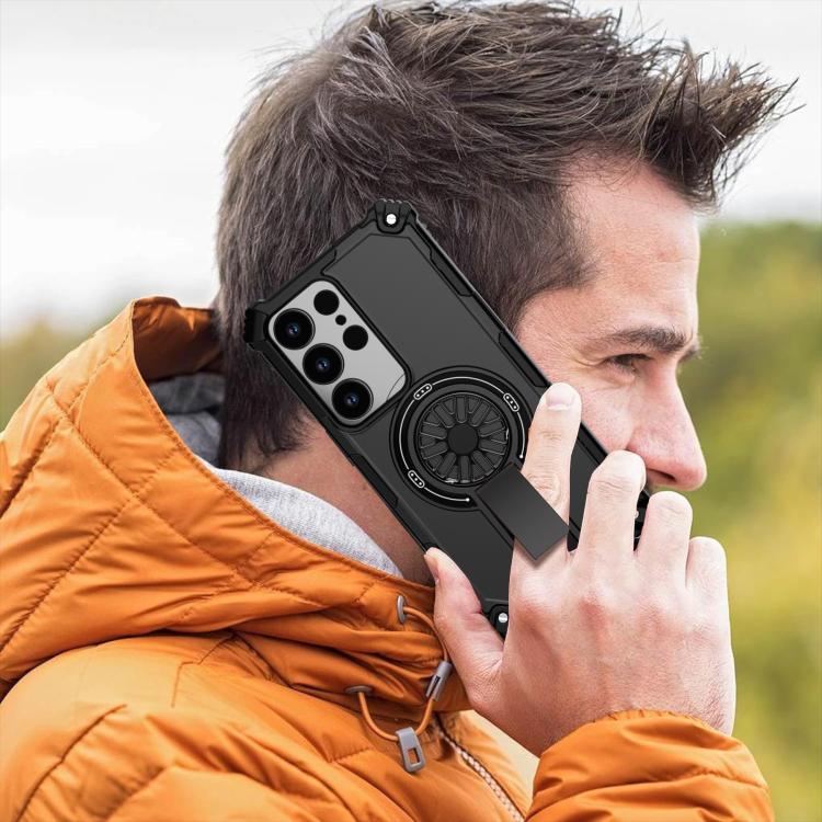 Funda MagSafe para Samsung Galaxy S25 Ultra 5G, a prueba de golpes, con soporte metálico y eje (negro)