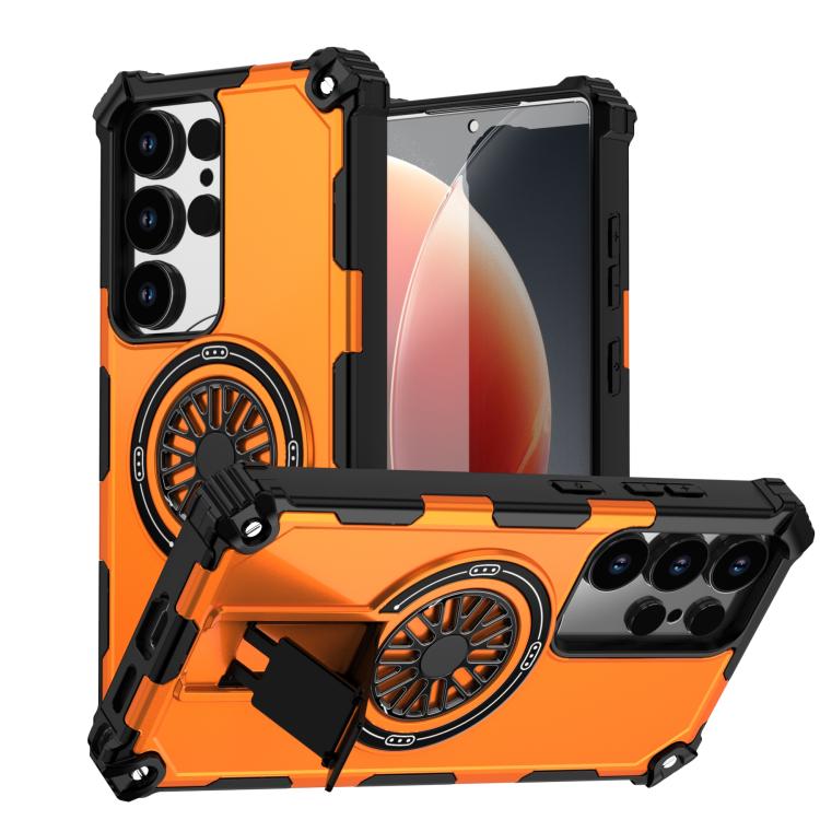Funda MagSafe para Samsung Galaxy S25 Ultra 5G con soporte metálico, a prueba de golpes y eje (naranja)