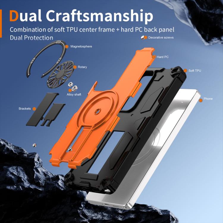 Funda MagSafe para Samsung Galaxy S25 Ultra 5G con soporte metálico, a prueba de golpes y eje (naranja)