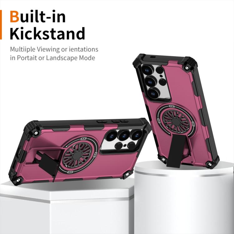 Funda MagSafe para Samsung Galaxy S25 Ultra 5G con soporte metálico, a prueba de golpes y función atril (morado)