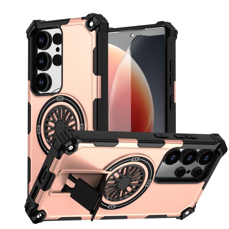 Funda MagSafe para Samsung Galaxy S25 Ultra 5G con soporte metálico, a prueba de golpes y función atril (oro rosa)