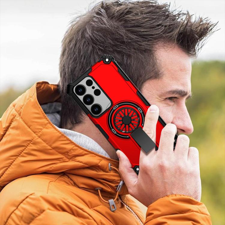 Funda MagSafe para Samsung Galaxy S24 Ultra 5G, a prueba de golpes, con soporte metálico y eje (rojo)