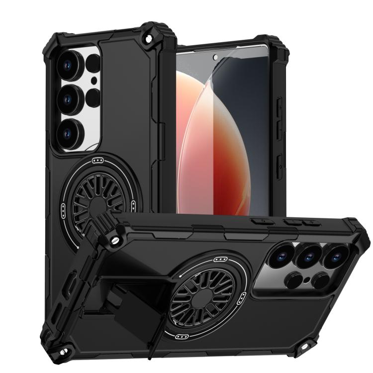 Funda MagSafe para Samsung Galaxy S24 Ultra 5G, a prueba de golpes, con soporte metálico y eje (negro)