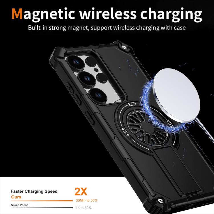 Funda MagSafe para Samsung Galaxy S24 Ultra 5G, a prueba de golpes, con soporte metálico y eje (negro)