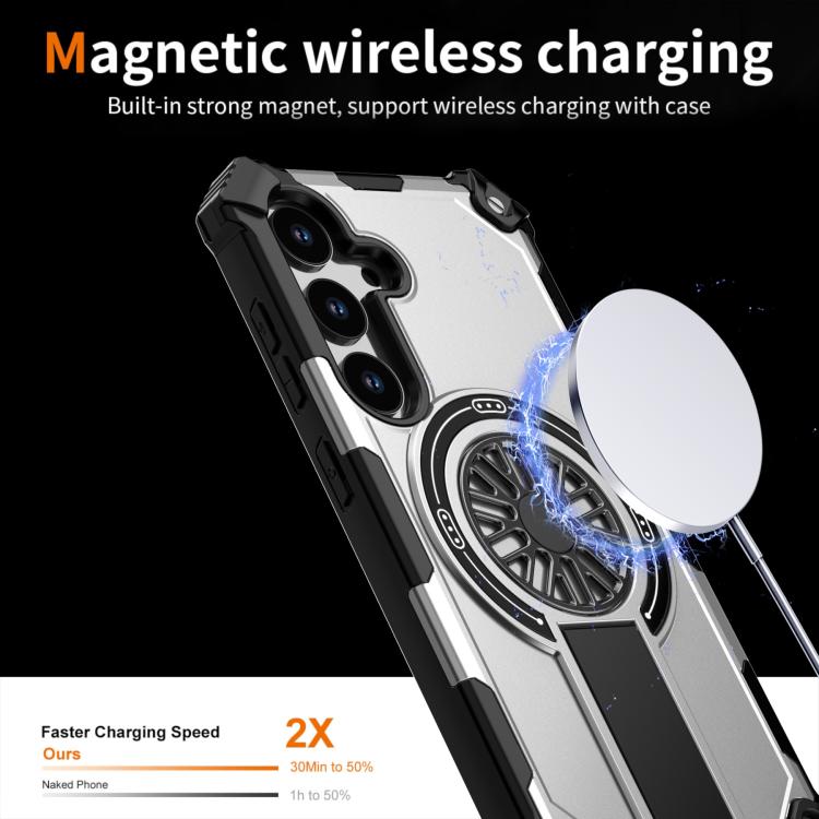 Funda MagSafe para Samsung Galaxy S24 Ultra 5G, a prueba de golpes, con soporte metálico y eje (plateada)