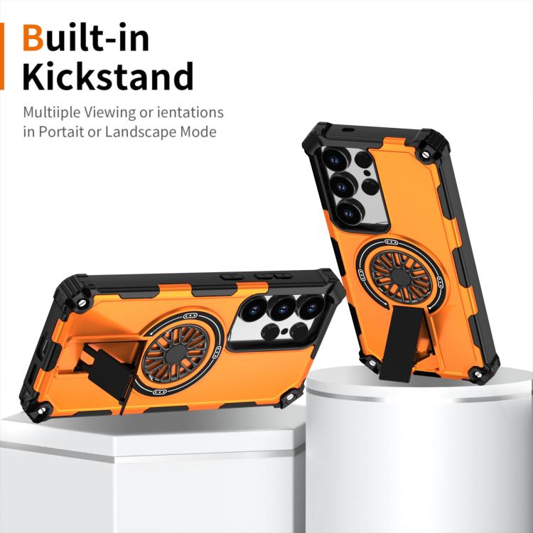 Funda MagSafe para Samsung Galaxy S24 Ultra 5G con soporte metálico y protección contra golpes (naranja)