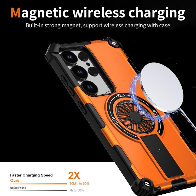 Funda MagSafe para Samsung Galaxy S24 Ultra 5G con soporte metálico y protección contra golpes (naranja)