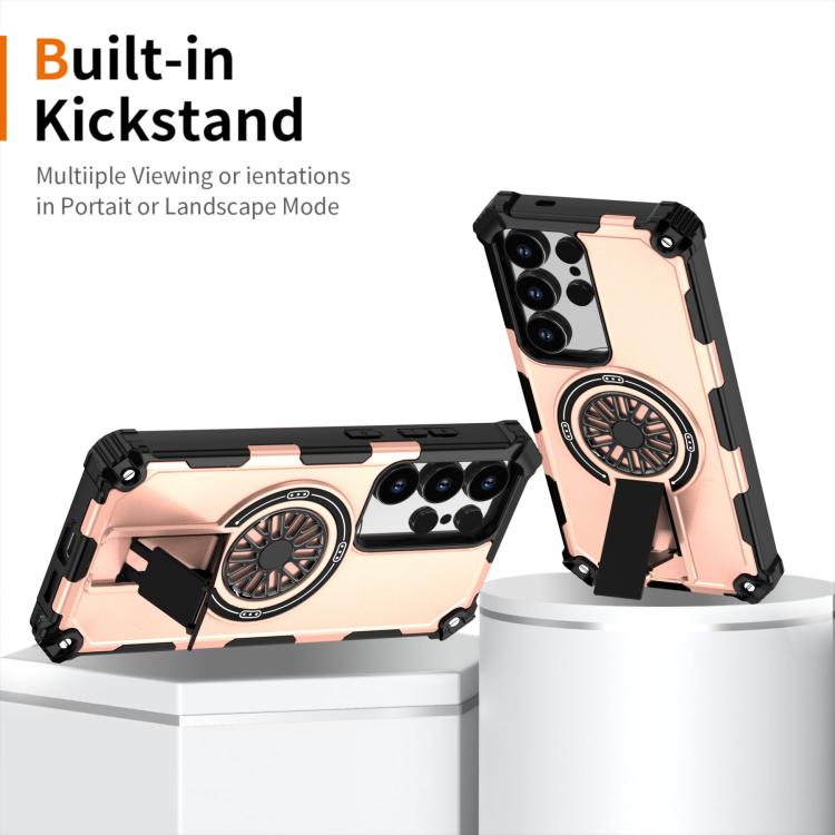 Funda MagSafe para Samsung Galaxy S24 Ultra 5G con soporte metálico, a prueba de golpes y función atril (oro rosa)