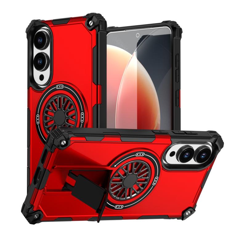 Funda MagSafe para Samsung Galaxy S25 Edge 5G, a prueba de golpes, con soporte metálico y eje (rojo)