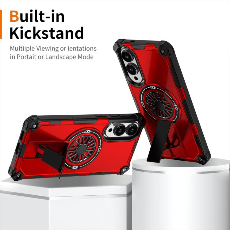 Funda MagSafe para Samsung Galaxy S25 Edge 5G, a prueba de golpes, con soporte metálico y eje (rojo)