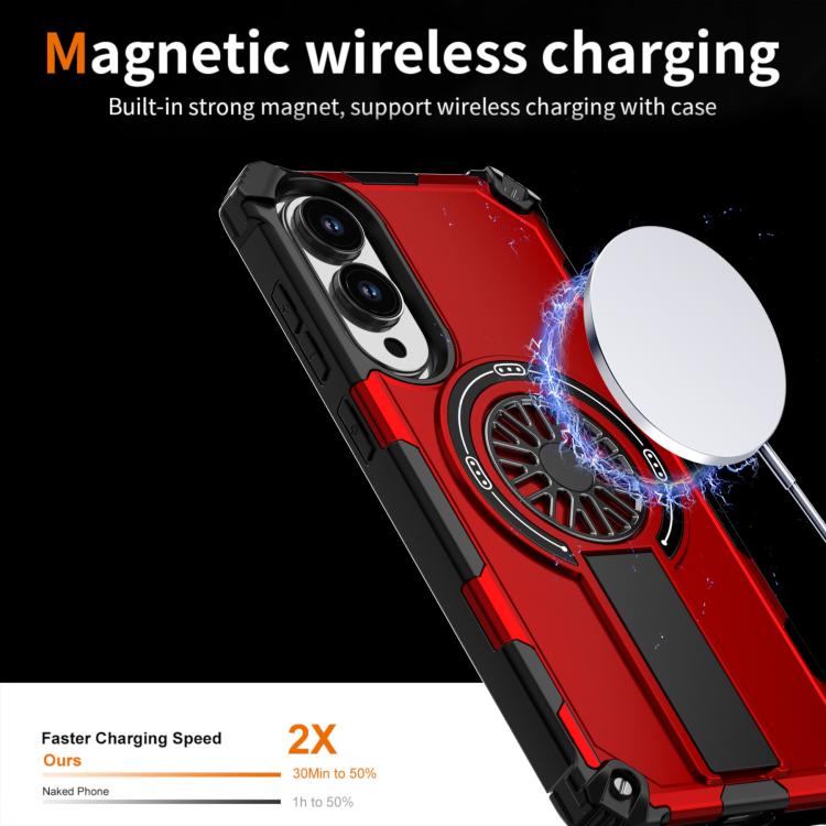 Funda MagSafe para Samsung Galaxy S25 Edge 5G, a prueba de golpes, con soporte metálico y eje (rojo)