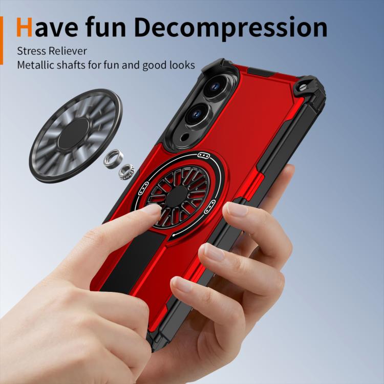 Funda MagSafe para Samsung Galaxy S25 Edge 5G, a prueba de golpes, con soporte metálico y eje (rojo)