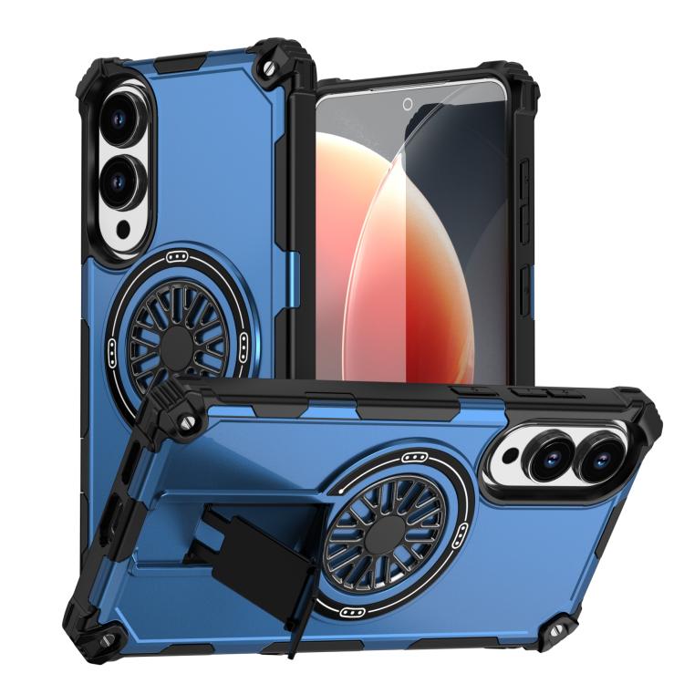 Funda MagSafe para Samsung Galaxy S25 Edge 5G, a prueba de golpes, con soporte metálico y eje (azul)