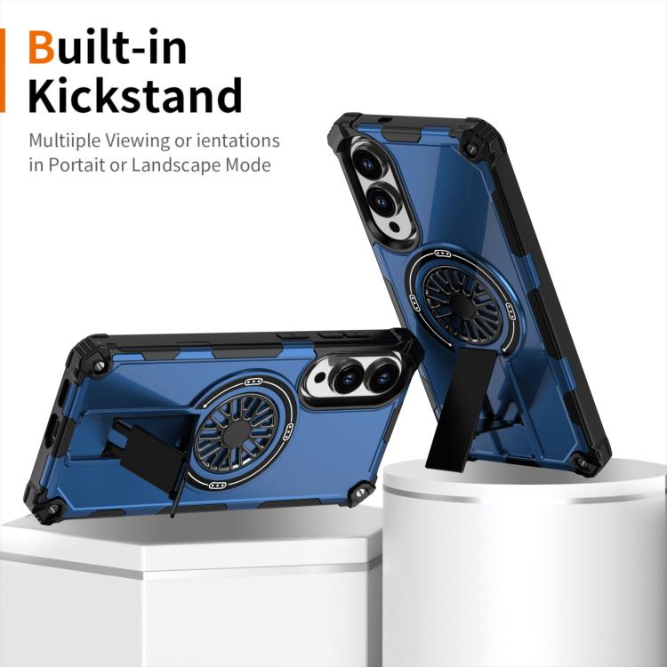 Funda MagSafe para Samsung Galaxy S25 Edge 5G, a prueba de golpes, con soporte metálico y eje (azul)