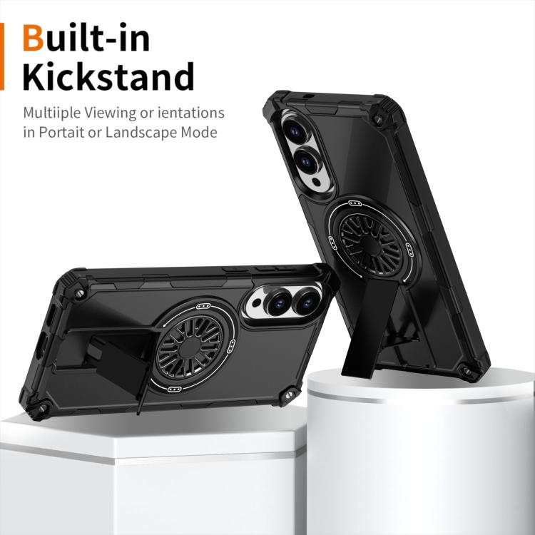 Funda MagSafe para Samsung Galaxy S25 Edge 5G, a prueba de golpes, con soporte metálico y eje (negro)