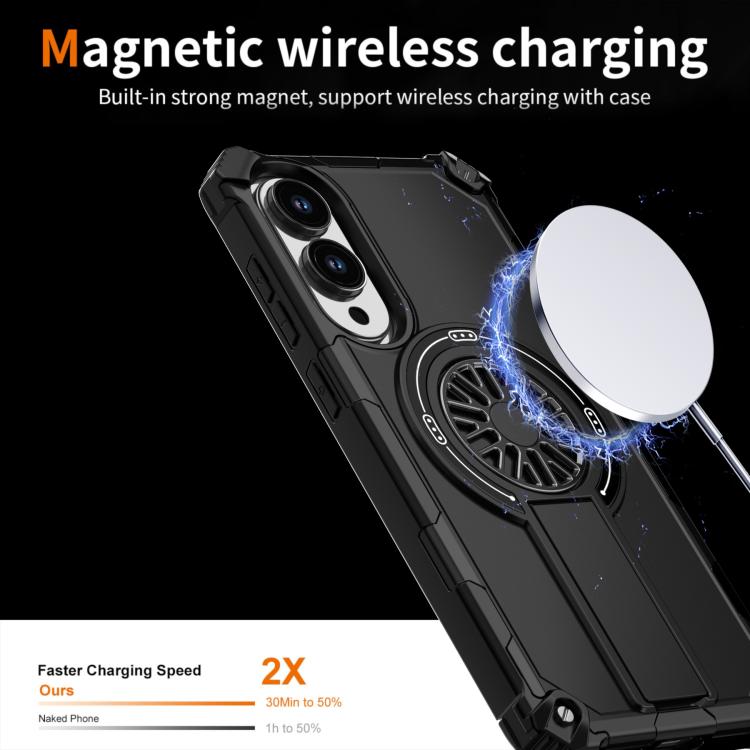 Funda MagSafe para Samsung Galaxy S25 Edge 5G, a prueba de golpes, con soporte metálico y eje (negro)