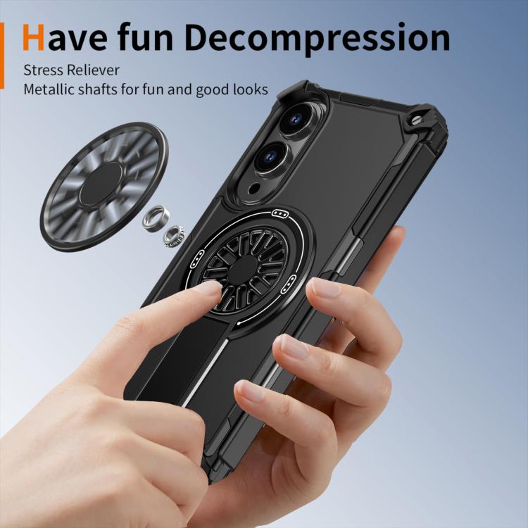 Funda MagSafe para Samsung Galaxy S25 Edge 5G, a prueba de golpes, con soporte metálico y eje (negro)