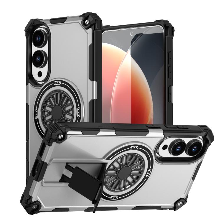 Funda MagSafe para Samsung Galaxy S25 Edge 5G, a prueba de golpes, con soporte metálico y eje (plateada)