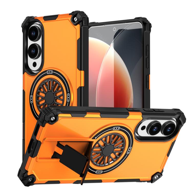 Funda MagSafe para Samsung Galaxy S25 Edge 5G con soporte metálico y protección contra golpes (naranja)