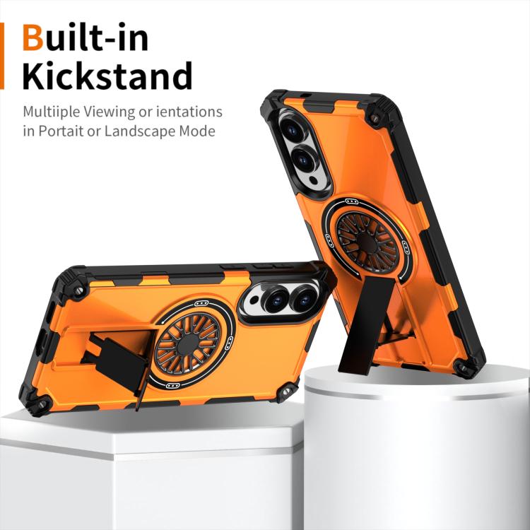 Funda MagSafe para Samsung Galaxy S25 Edge 5G con soporte metálico y protección contra golpes (naranja)
