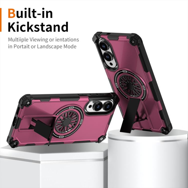 Funda MagSafe para Samsung Galaxy S25 Edge 5G con soporte metálico, a prueba de golpes y función atril (morado)