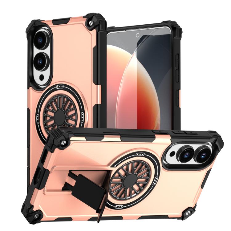 Funda MagSafe para Samsung Galaxy S25 Edge 5G con soporte metálico, a prueba de golpes y función atril (oro rosa)