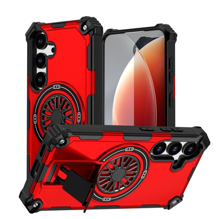 Funda MagSafe para Samsung Galaxy S24 5G con soporte metálico y a prueba de golpes (roja)