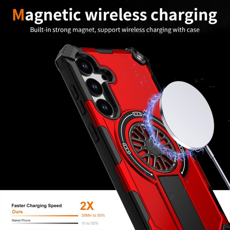 Funda MagSafe para Samsung Galaxy S24 5G con soporte metálico y a prueba de golpes (roja)