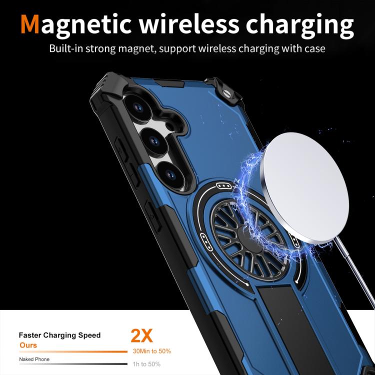 Funda MagSafe para Samsung Galaxy S24 5G con soporte metálico y a prueba de golpes (azul)