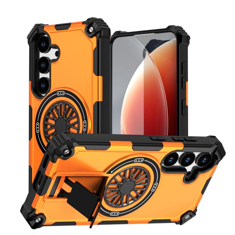 Funda MagSafe para Samsung Galaxy S24 5G con soporte metálico y protección contra golpes (naranja)