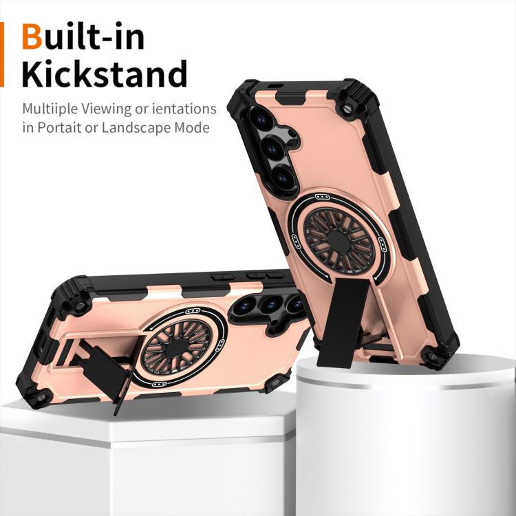 Funda MagSafe para Samsung Galaxy S24 5G con soporte metálico, a prueba de golpes y función atril (oro rosa)