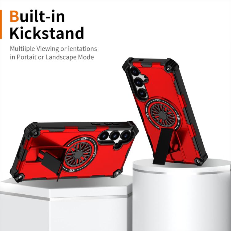 Funda MagSafe para Samsung Galaxy S24+ 5G, a prueba de golpes, con soporte metálico y eje (rojo)