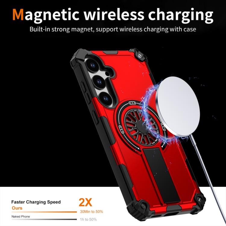 Funda MagSafe para Samsung Galaxy S24+ 5G, a prueba de golpes, con soporte metálico y eje (rojo)