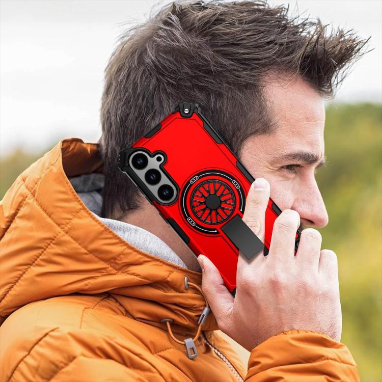 Funda MagSafe para Samsung Galaxy S24+ 5G, a prueba de golpes, con soporte metálico y eje (rojo)