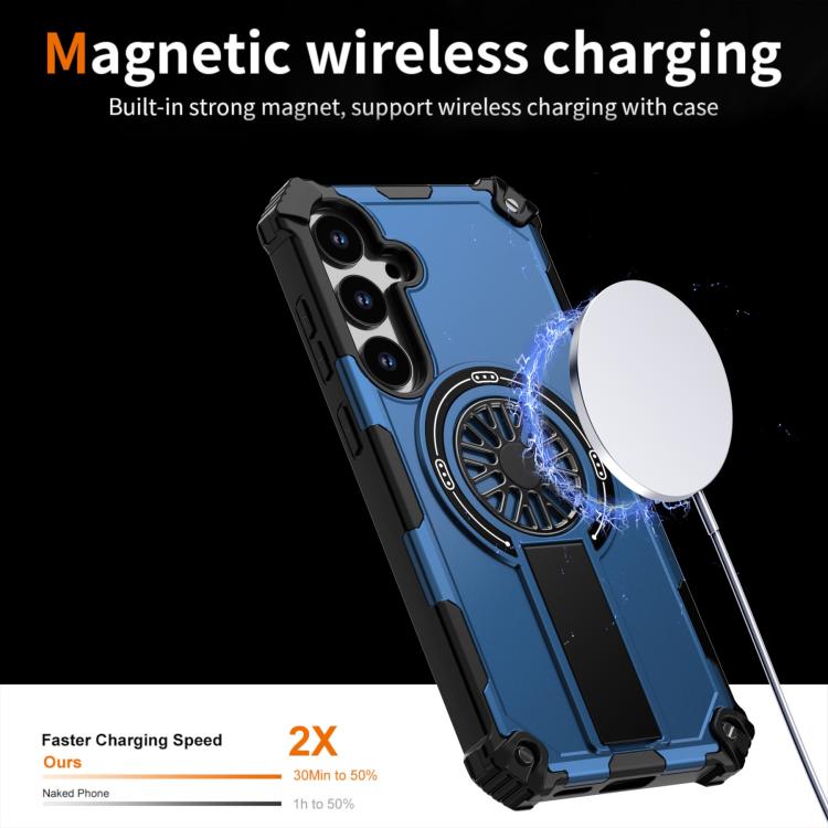 Funda MagSafe para Samsung Galaxy S24+ 5G, a prueba de golpes, con soporte metálico y eje (azul)