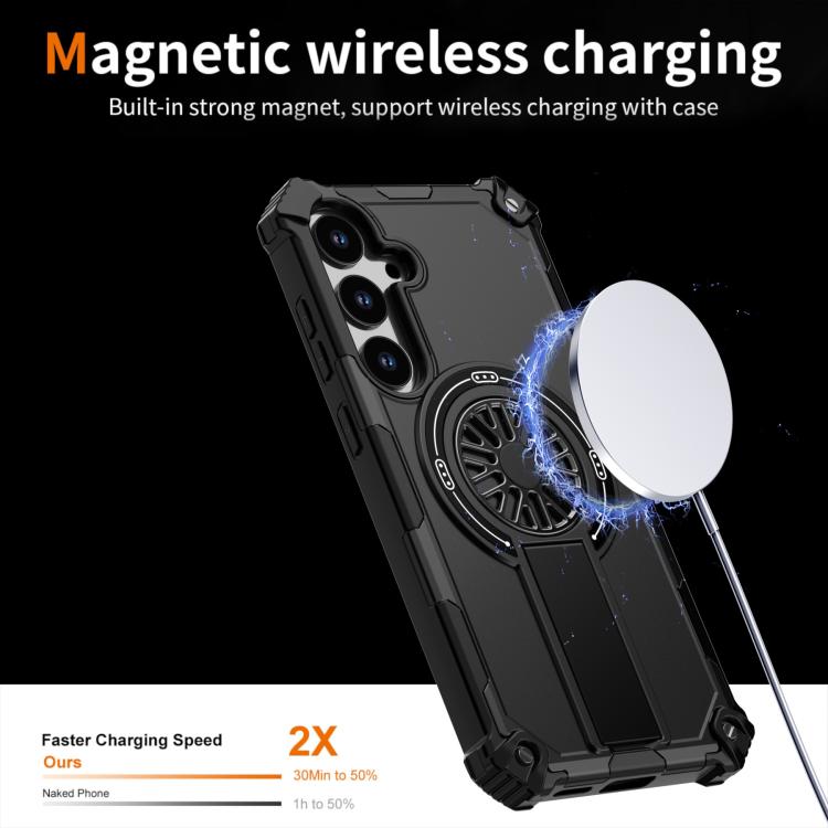 Funda MagSafe para Samsung Galaxy S24+ 5G, a prueba de golpes, con soporte metálico y eje (negro)