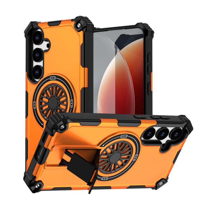 Funda MagSafe para Samsung Galaxy S24+ 5G con soporte metálico y protección contra golpes (naranja)