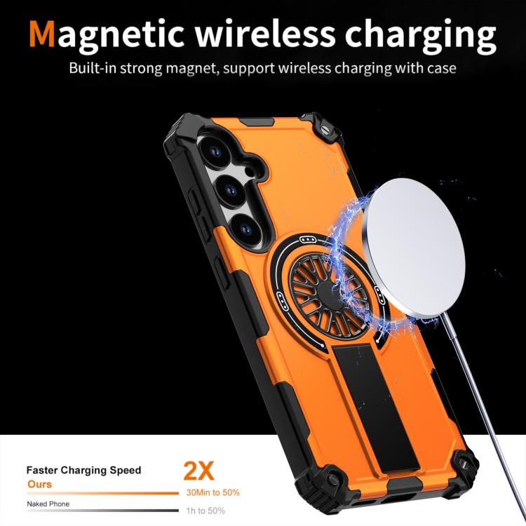 Funda MagSafe para Samsung Galaxy S24+ 5G con soporte metálico y protección contra golpes (naranja)