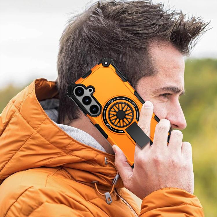 Funda MagSafe para Samsung Galaxy S24+ 5G con soporte metálico y protección contra golpes (naranja)