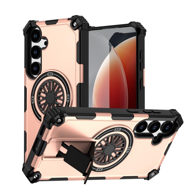 Funda MagSafe para Samsung Galaxy S24+ 5G con soporte metálico, a prueba de golpes y eje (oro rosa)