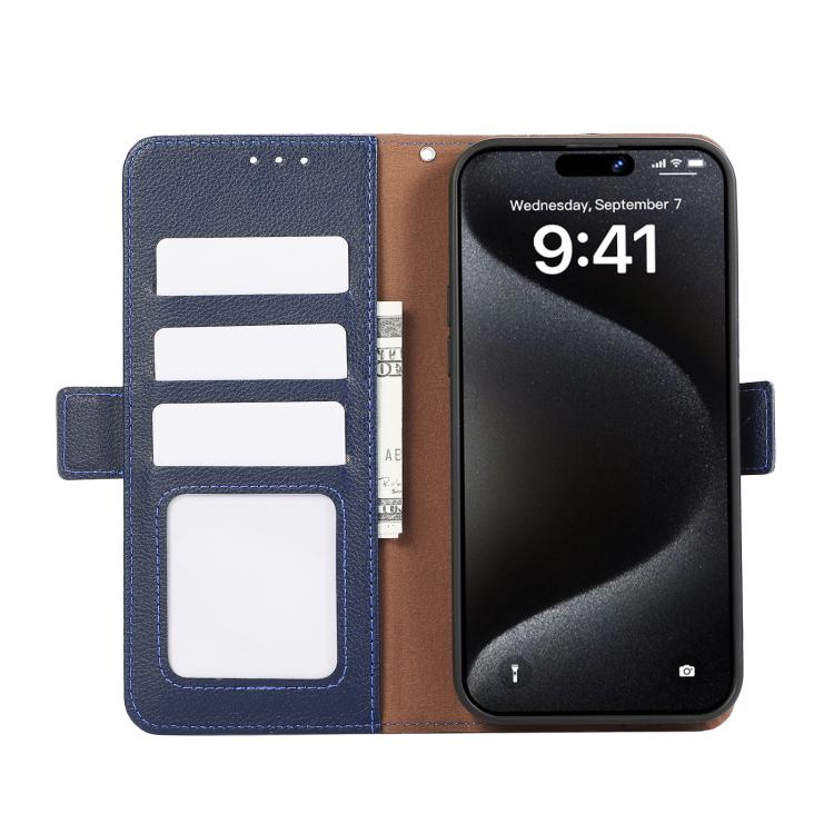 Funda de cuero con patrón de lichi y cierre magnético lateral para Samsung Galaxy A17 5G (azul)